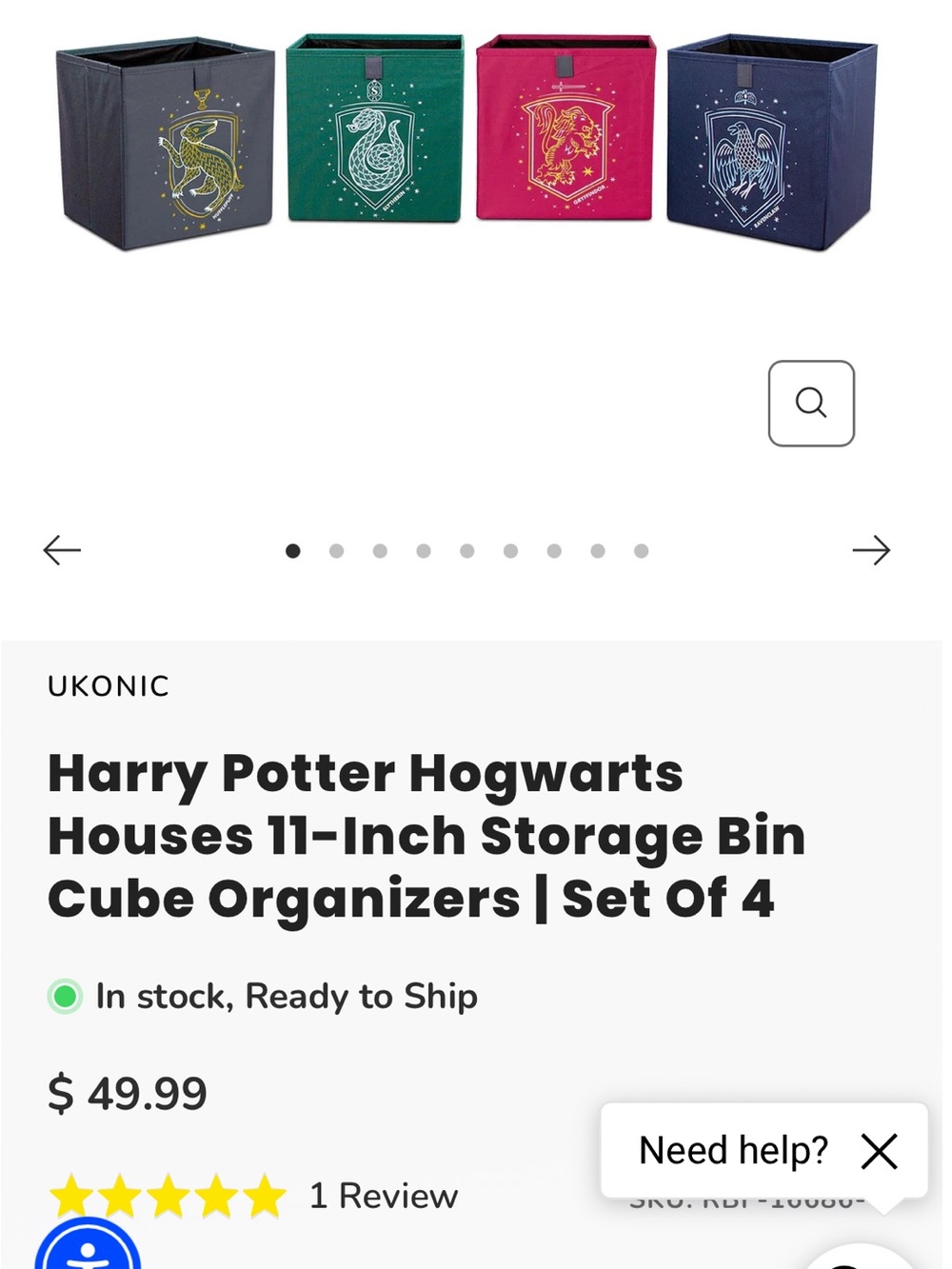 Harry Potter Hogwarts houses storage bins set of 4